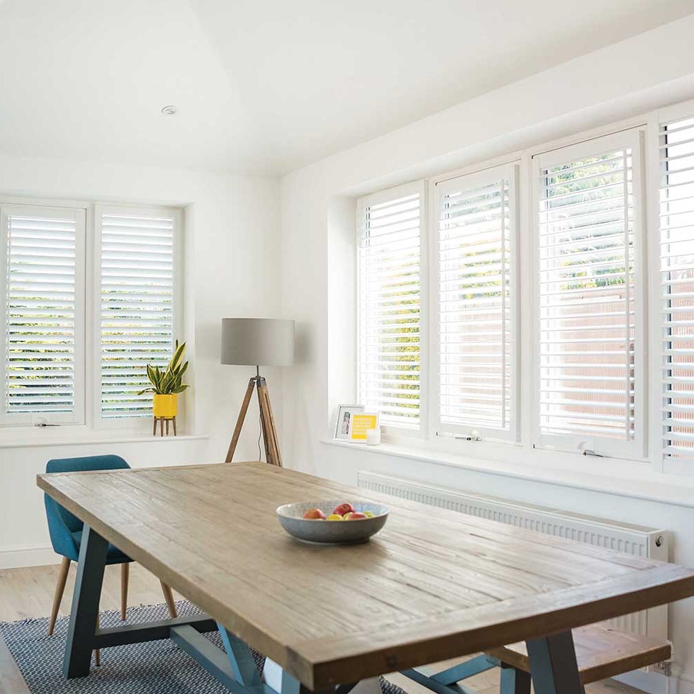 Perfect Fit Shutters Lite Cotton White Dine Main Open